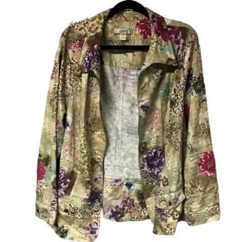 Cj Banks Floral Vacation Stylish Bold Button Up Long-Sleeve Shirt Fashionable 1x